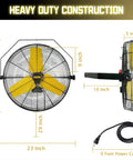 24 Inch Heavy Duty Industrial Wall Mounted Fan With TEAO Enclosed Motor, Permanent Lubricated Ball Bearing, 9100 CFM