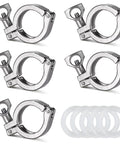 Five 1.5-inch 304 stainless steel tri-clamp fittings with silicone gaskets