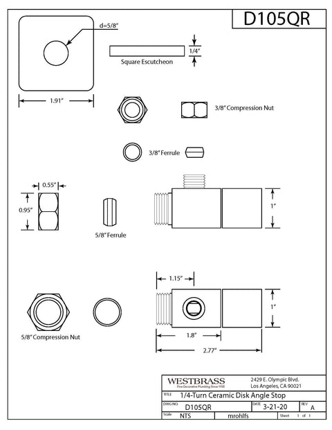 Technical diagram of Square Handle One Quarter Turn Angle Stop Valve With One Half Inch Copper To Three Eighths Inch Compression Fittings Matte Black Finish Built To Last Steel Construction Easy Install Leak Free For Under Sink Plumbing.