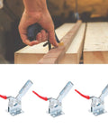 Beefy Vertical Clamp Set Three Pack With 90 Kg 198 Lbs Max Clamping Force Quick Release Woodworking Clamp Lever Action And 60 Degree Handle Opening For Secure Smooth Clamping, 3 silver metal clamps with red handles on wood