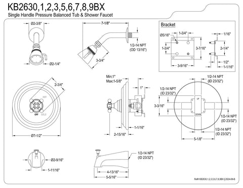 Diagram of Metropolitan Tub And Shower Faucet In Brushed Nickel With Solid Brass Construction Wall Mount Setup Pressure Balanced Cartridge