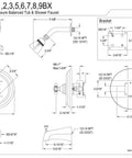 Technical drawing of Metropolitan Single-Handle Pressure Balanced Tub And Shower Faucet In Polished Nickel, Solid Brass Build, 1/2 In NPT.