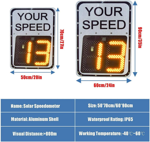 Two sizes of Solar Powered Radar Speed Sign With Real Time Speed Display For Highways And Speed Limited Roads, Wireless Setup.