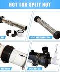 AFZZ spa heater split-nut unions with screws and gasket; 2-inch hot tub fittings collage