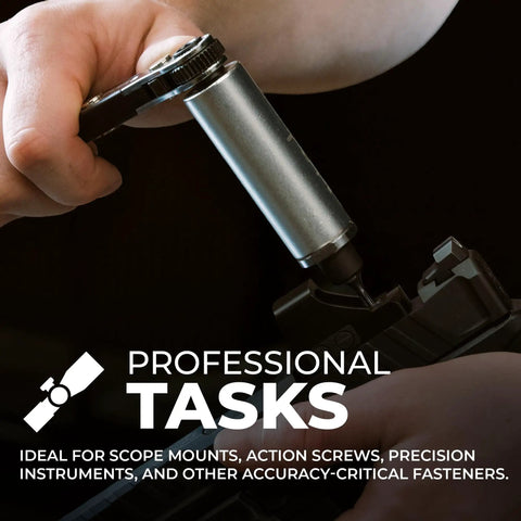 Precision Torque Limiter 4 In-Lb For Electronics And Fine Instruments With 3/8 Inch Square Drive And 1/4 Inch Hex Adapter, Factory Calibrated And Serialized For Solid Inch-Pound Torque Control in hand
