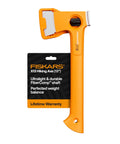 Ultralight Hiking Axe 13 Inch With 15 Percent Lighter FiberComp Handle And Ultra Sharp Forged Steel Blade displayed with packaging