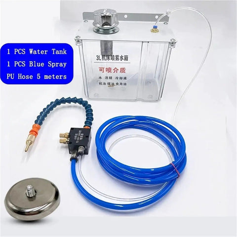 3L Lubrication Water Box With Mist Sprayer And Coolant Pump For Lathe Milling Drill Engraving. This Oil Tank Kit Includes Filter For Smooth Operation. Essential Gear For Workshop Cooling Needs. Durable Blue Reservoir Keeps Your Machinery Running Cool And