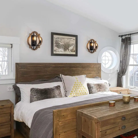 Dope Wood Wall Sconce Set Retro Industrial Rectangle Bedside Lamp Plug In With Switch Black Finish 2 Pack For Bedroom Hallway Entryway Dining Room Corded Lighting
