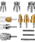 Cuthollow Comprehensive Pipe Threading Tool Set With Three Reamer Drill Bits And Matching Threaders For PVC Plumbing Repair Fits Electric Drills.