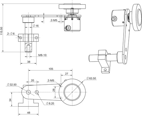 Dead Nuts Accurate Rotary Encoder Wheel Counter Meter technical drawing showing dimensions and mounting details.