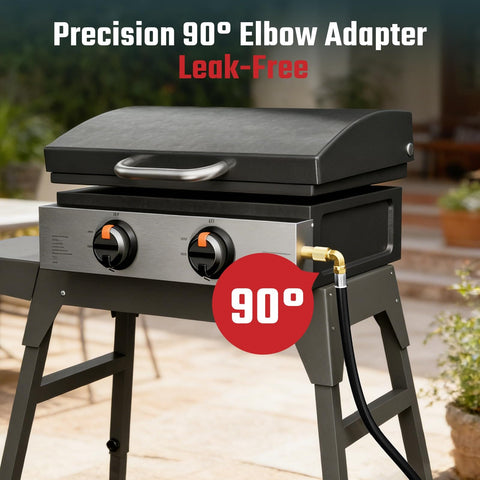 Six-Foot Propane Adapter Hose For Blackstone 17 And 22 Inch Tabletop Griddles With 90 Degree Elbow Connects To Large Propane Tanks