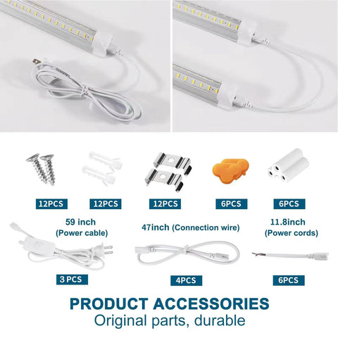 Bright 4 Foot Shop Lights 50W 6500K 7000LM Linkable Integrated V Shape For Garage Shop Accessories including wires and mounts