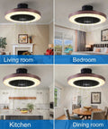 19 Inch Enclosed Ceiling Fan With Lights, 6 Speeds, Low Profile Flush Mount in living room, bedroom, kitchen, dining room