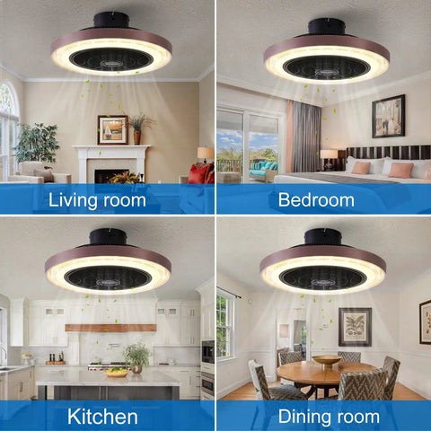 19 Inch Enclosed Ceiling Fan With Lights, 6 Speeds, Low Profile Flush Mount in living room, bedroom, kitchen, dining room