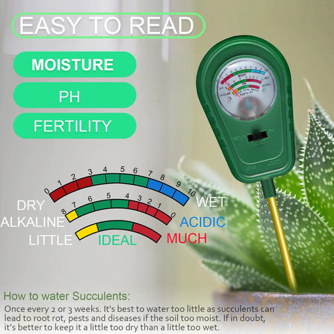 3-In-1 Soil Test Kit with Moisture, PH, and Fertility Meter for Garden and Lawn Care, Indoor Outdoor Plants Hygrometer in succulent
