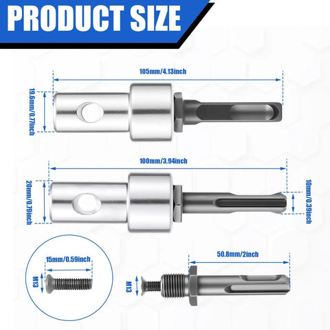 Image showing measurements of the Auger Drill Adapter For Half Inch SDS Plus Corded And Cordless Drills High Hardness Steel Impact.