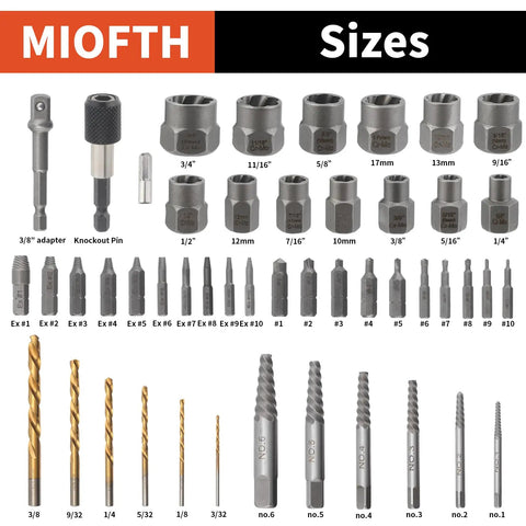 48 Piece Screw Extractor And Left Hand Drill Bit Set For Removing Damaged Frozen Rusted Rounded Off Bolts Nuts And Screws Easy Out Bolt Extractor Kit Pro Grade For Wood And Metal Versatile Heavy Duty showing extractors and drill bits in various sizes