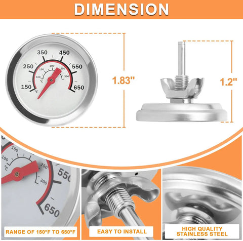 Lid Temperature Gauge For Advantage Series 4 6 Burner Grills Fits 2015 And Newer Models Tru Infrared Two Burner Ready Three Eighths Inch Hole Compatible Replacement Part G432-8L00-W1 Easy Install, stainless steel dial
