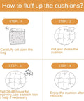 Instructions on how to fluff up the Papasan Chair Cushion 48 Inch Square Thick 6 Inch Cushion With Thick Corduroy Cover Beige Cushion.