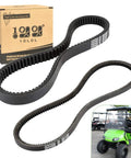 Drive and Starter Belt Kit for EZGO Gas Golf Carts 1994 and newer, solid OEM style replacement shown with packaging and cart image