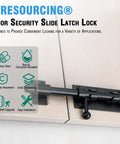 Kickass Heavy Duty Slide Bolt Gate Latch, Solid Stainless Steel Security Bolt Locks For Fences Backyards Garage Doors Cupboards And Windows, 7.8 Inch Black Double Pack on a door.