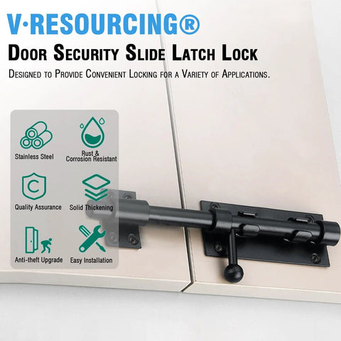 Kickass Heavy Duty Slide Bolt Gate Latch, Solid Stainless Steel Security Bolt Locks For Fences Backyards Garage Doors Cupboards And Windows, 7.8 Inch Black Double Pack on a door.