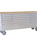 Beefy 72 Inch Rolling Tool Chest With Solid Wood Top And Stainless Steel Cabinet, 15 Drawers For Serious Storage, Locking Wheels And Built In Power Outlets, Mobile Workbench For Garage Shop And Workshop