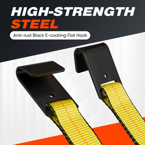 Flat hooks on Basket Style Dolly Straps, 2 Pack for 14 to 19 Inch Wheels, black E-coating, heavy duty 10,000 lbs strength