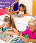 Children using Colorful Dry Erase Pockets Set 6 Pack 10 by 13 Inch Reusable Plastic Sleeves for classroom activities.