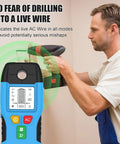 Xevaldric Wall Scanner 6-in-1 Stud Finder Metal Detector showing live wire detection feature for safe drilling.