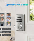 Keyless Entry Door Lock With Keypad And Auto Lock Digital Smart Lock With Codes Anti Peeking Password Easy Diy Install Satin Nickel Finish Multi User Access For Home Or Airbnb Boss Level Security For Family And Guests, shown installed on door