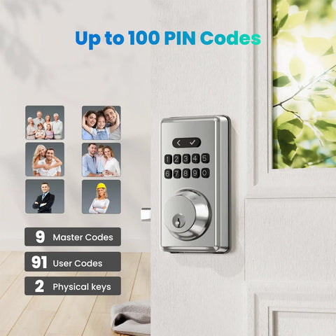 Keyless Entry Door Lock With Keypad And Auto Lock Digital Smart Lock With Codes Anti Peeking Password Easy Diy Install Satin Nickel Finish Multi User Access For Home Or Airbnb Boss Level Security For Family And Guests, shown installed on door