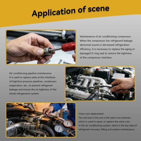 Auto HVAC Hose Gasket Repair Kit With Valve Cores And Seals Total 100 Hose Gaskets Plus 10 Valve Cores application scene