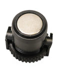 Top view of Red Magnetic Regulator Octopus Hose Holder Clip for Scuba Diving Gear with circular magnetic surface.