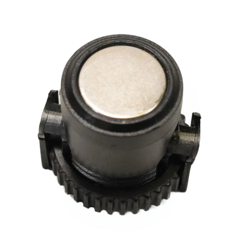 Top view of Red Magnetic Regulator Octopus Hose Holder Clip for Scuba Diving Gear with circular magnetic surface.
