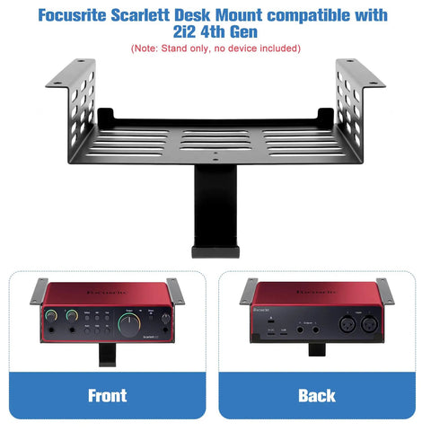 Heavy Duty Under Desk Mount For Scarlett 2i2 4th Gen with Adjustable Headphone Hanger, durable metal bracket and clamp.