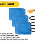 9 Pack Blue Cloth Reusable Dry Filter Bags For Stanley Shop Vac 1 To 5 Gallon Wet And Dry Vacuums displayed with bands