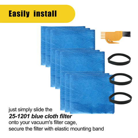 9 Pack Blue Cloth Reusable Dry Filter Bags For Stanley Shop Vac 1 To 5 Gallon Wet And Dry Vacuums displayed with bands