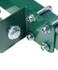 Close-up of green metal bracket for Back-To-Back Dual Glider Swing For Swing Sets Heavy Duty Two Person Tandem Swing with bolts visible.