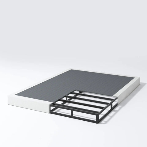 Heavy Duty King Size Box Spring And Mattress Base With Low 7 Inch Profile Solid Metal Frame, view showcasing steel support grid.