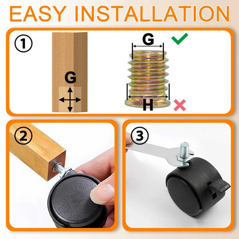 Installation guide for Swivel Stem Casters With Locking Brakes For Furniture And Shelves 2 Inch Black Replacement Castors