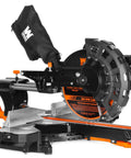15 Amp 10 Inch Sliding Compound Miter Saw With Laser For Seriously Precise Cuts Crosscut Boards Up To 13.4 Inches Wide And 3.5 Inches Thick Bevel And Miter To 45 Degrees With Five Positive Stops Lock At Any Angle Includes A 40 Tooth Carbide Blade in side view