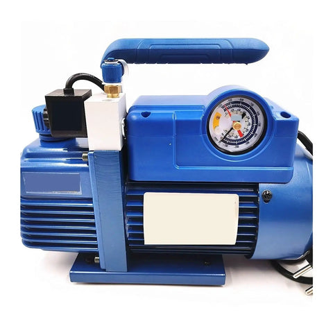 Heavy Duty Sewage And Vacuum Pump Providing 3.6 Cubic Meter Per Hour Suction With An Amped Up 180 Watt Motor, front view with pressure gauge.