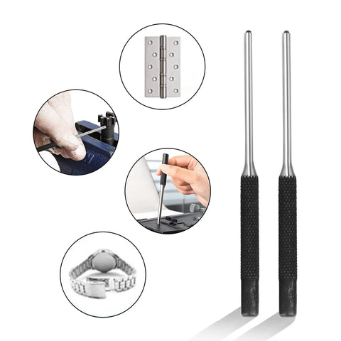 Roll Pin Punch Set With Storage Pouch And Hammer, 9 Piece Beefy Hardened Steel Removal Toolkit, knurled handles.