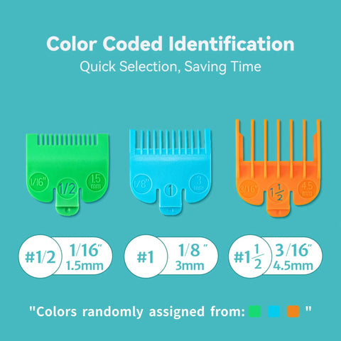 Clipper Guard Set For Most Hair Clippers Replacement Guides Includes Three Guards In Sizes One Sixteenth, One Eighth, And Three Sixteenths Inches Color Coded With Random Colors For Quick Picks And Easy Swaps On Wahl Clipper Heads