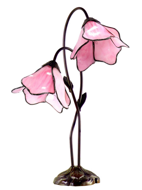 Poelking 2-Light Pink Lily Table Lamp With Bronze Finish 12 Inch Square Base And 21 Inch Tall Elegant Glass Lily Panels