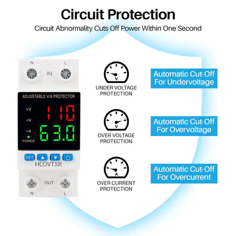 Heavy Duty Smart Circuit Breaker With Dual Led Display And Adjustable Voltage Regulator For Solar Rv Home Systems showing voltage readings.