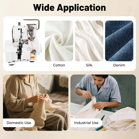 Workhorse Serger Overlock Machine With Four Thread Capability Up To 1200 Stitches Per Minute Pro Grade Speed applications shown
