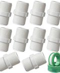 3/4 Inch PVC Pipe Fitting Hex Nipple G Three Fourth Male To G Three Fourth Male Thread Coupling Connector For Plumbing Schedule 40 Garden Hose Thread DIY Projects Home Or Industrial Use Durable PVC, white threaded connector set