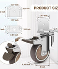 Side Mount 3 Inch Caster Wheels Set Of 4 With Locking Brakes, dimensions and features displayed, including silent rubber caster for furniture.